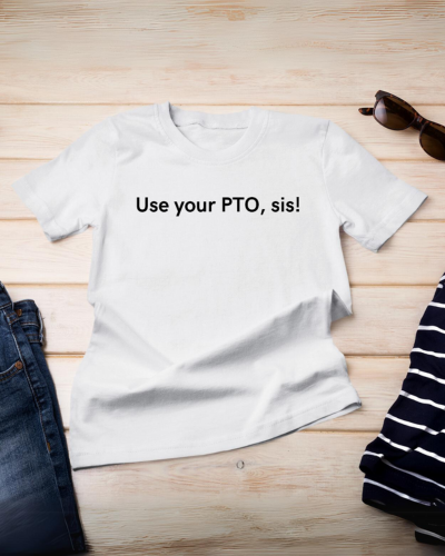 T-shirt with PTO message and goggles on side