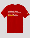 Red &#39;Unfollowing Doubt&#39; tee with yellow logo