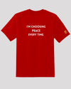 Red &#39;CHOOSING PEACE&#39; tee with white backgorund