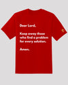 Red &#39;problem solution&#39; tee with white background