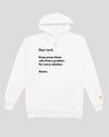 White &#39;problem solution&#39; hoodie with Golden logo on sleeve