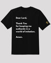 Black &#39;authenticity prayer&#39; tee with golden color logo