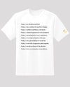 White motivational statements tee with golden logo