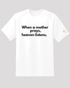 White &#39;mother prays&#39; tee with yellow logo