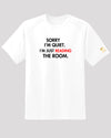 White &#39;READING THE ROOM&#39; tee with golden logo